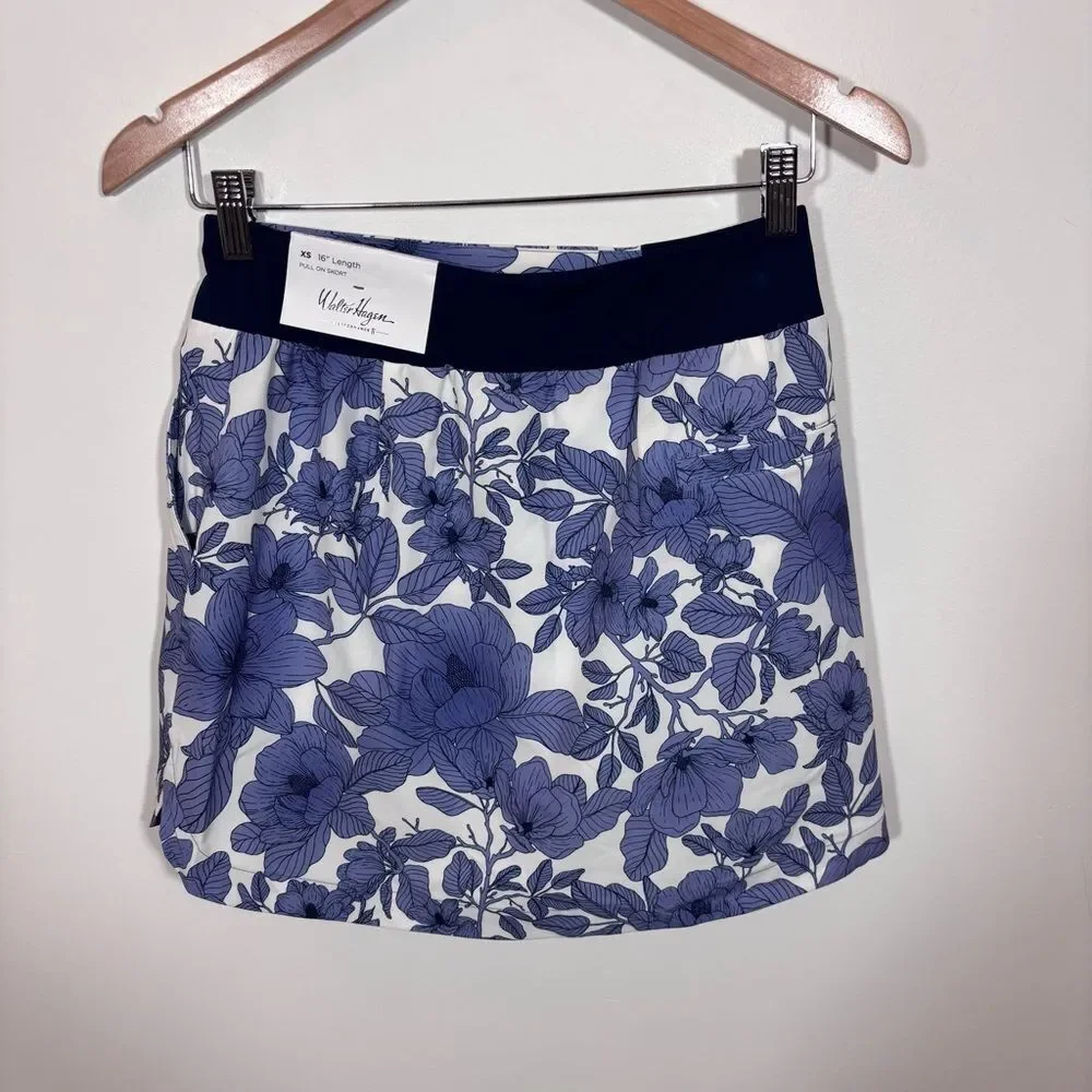 Walter Hagen Performance 11 Lightweight Golf Skort 16” NWT XS Blooms Mid Blue
